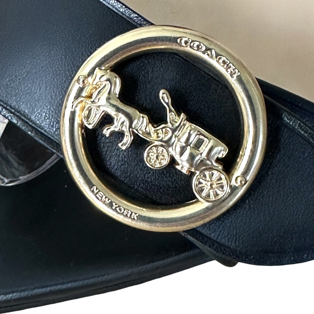 Coach Black Leather Block Heel Sandals Horse & Carriage Gold Hardware Womens 10 - Picture 5 of 16